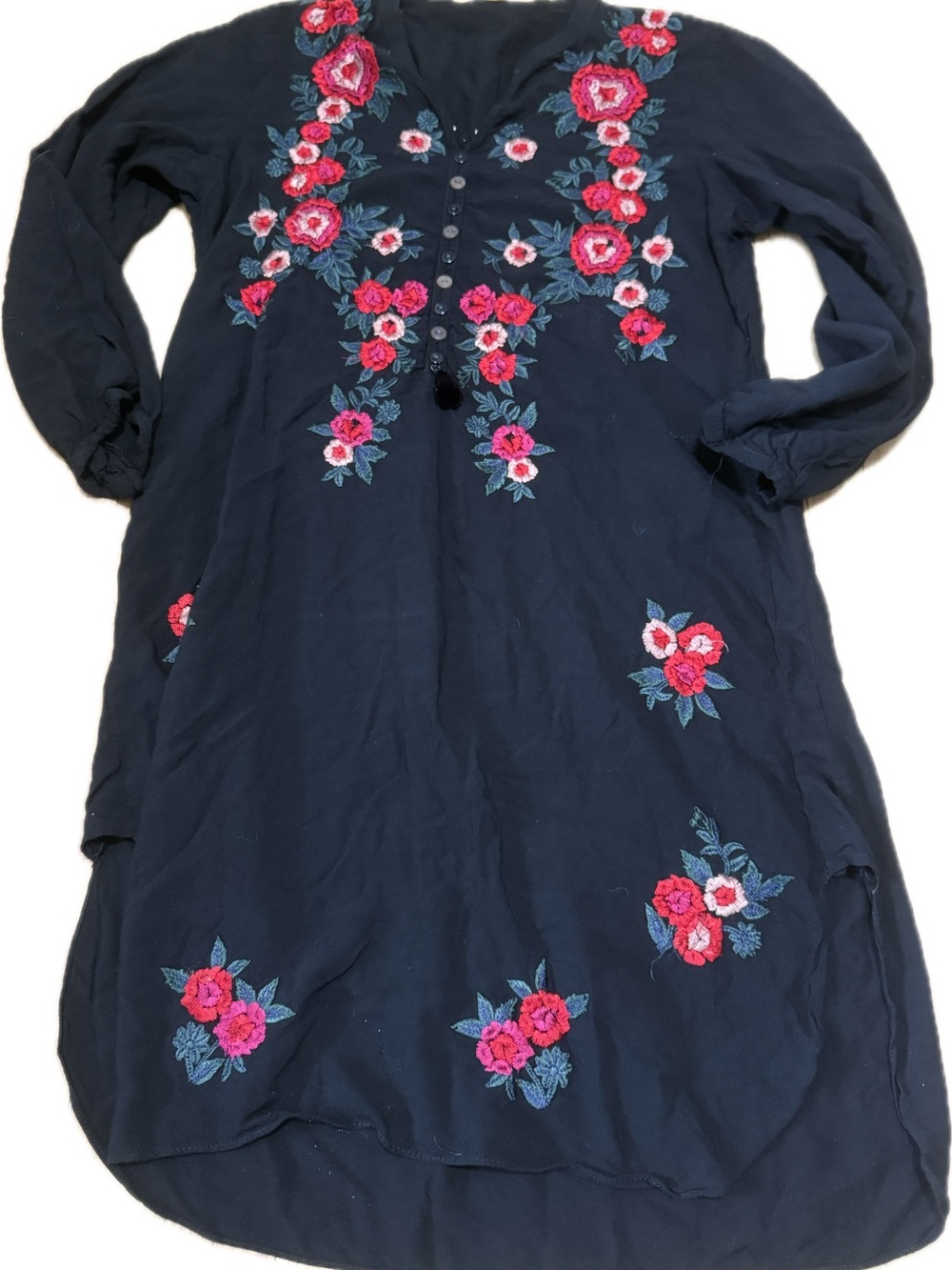 🌺 LimeLight Black Floral Embroidered Boho Tunic Dress | Medium 🌺